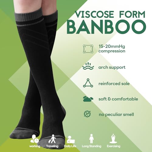 Bamboo Viscose Compression Socks for Women & Men (Large-X-Large / 3 Pairs-(black/Gray/White))