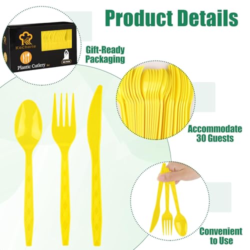 90 Pieces Yellow Plastic Cutlery Set (Yellow)