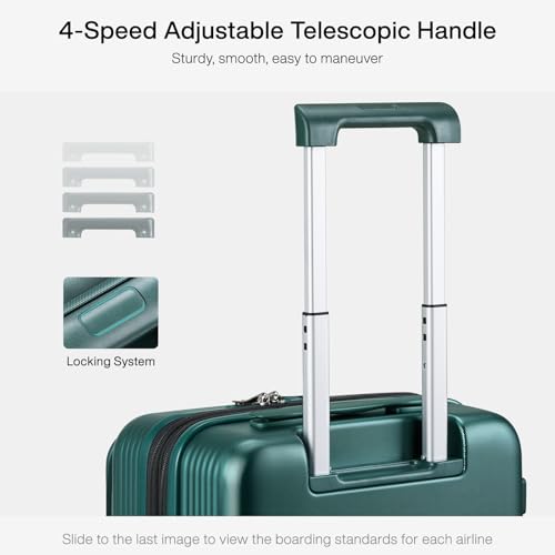 Grace Expandable Carry On Luggage with Wheels Airline Approved Hard Shell Suitcases with Front Pocket (20 Inch-3 / Blackish Green)