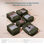 6 Pack Large Compression Packing Cubes for Travel (Olive / 6 Pack)