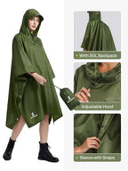 Adult Rain Poncho Waterproof Hooded Raincoat Lightweight Packable (One Size / Army Green 2 Pack)