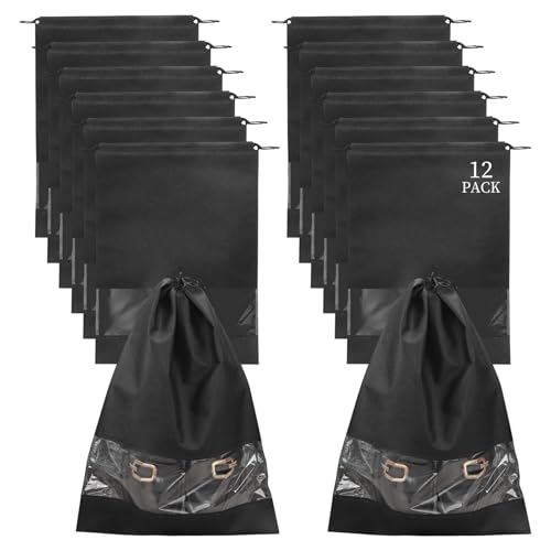 12 Pcs Portable Travel Shoe Bags (Black)
