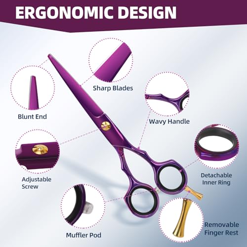 ETHTXE 9Pcs Professional Hair Scissors Set (3-scissors set / Purple)