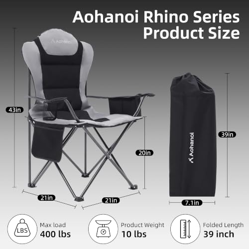 Heavy Duty Camping Chairs for Adults with Cup Holder & Cooler Bag (Gray | 400lbs)
