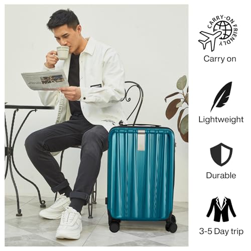 Luggage Sets 2 piece Carry On Luggage with Wheels PC Hard Shell Suitcases Lightweight Checked Travel Luggage Large Travel Suitcase Woman Men 20 (2 Pc Set (20/29) / Caribbean Blue)