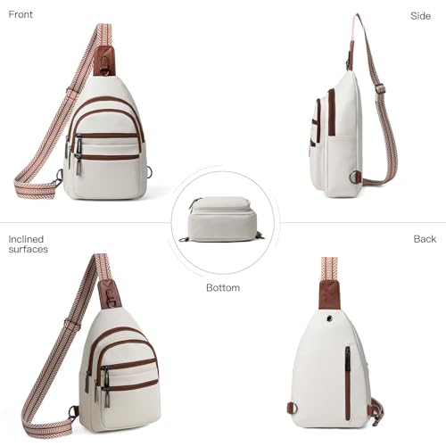 Sling Bag for Women Crossbody Bags Fanny Pack Sling Purse Backpack Vegan Leather Shoulder Bag Gifts Travel Handbag Anti Theft Beige (Beige)