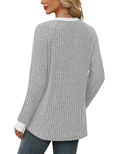Sweaters for Women Lightweight Teacher Shirts for Women Fall Clothes Casual Boat Neck Long Sleeve Tunic Tops for Women Loose Fit Dressy Maternity Comfy Basic Grey M (Medium / 03-grey)