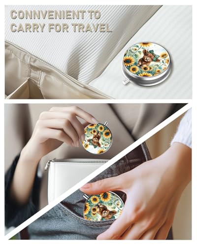 Pill Box 3 Compartment Portable Travel Medicine Box with Mirror (Calf and Sunflower)