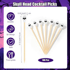 100 Pcs Halloween Toothpicks Skull Head Cocktail Picks Bamboo Skewer (Skull Head)