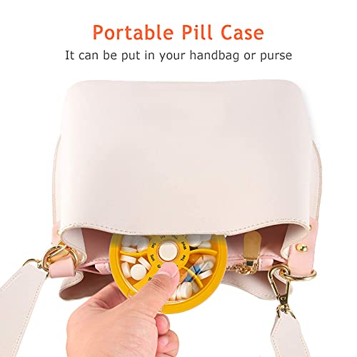 4PCS INVODA Weekly Pill Organizer 7 Compartment Rotating Pill Box for Daily (4pcs+4 Bag)
