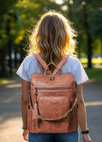 Vegan Leather Laptop Backpack for Women 15.6 inch Work Backpack Fashion Travel Backpack Purse for Business College (1 Nubuck Brown)