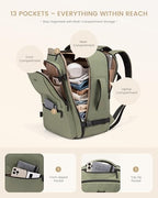 Travel Backpack for Women & Men (Green / 18 Inch - 4 Pcs)