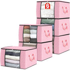 6 Pack Storage Bags for Clothes Blanket Storage Bins with Lids (6 Pack-60l / Pink)