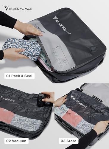 Black Voyage Reusable Vacuum Compression Travel Bag for Carry (Gray (1-Pack) / Large)