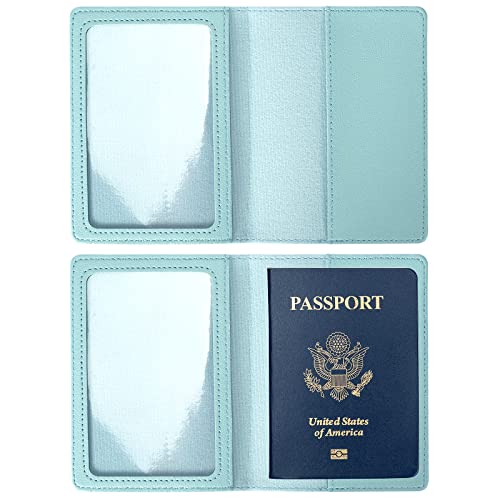 2 Pack Passport covers and Vaccine Card Holder PU Leather Passport Wallet Vaccine Case Protector Slot Travel Passport Wallets for Women & Men (Blue & Pink)