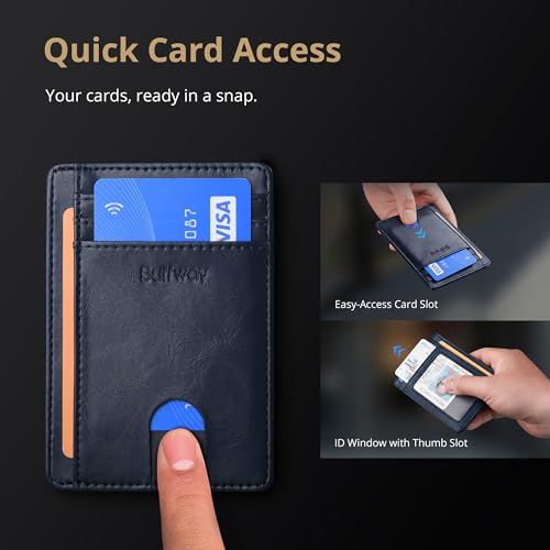 Slim Minimalist Front Pocket RFID Blocking Leather Wallets for Men and Women (Small / Alaska Blue)
