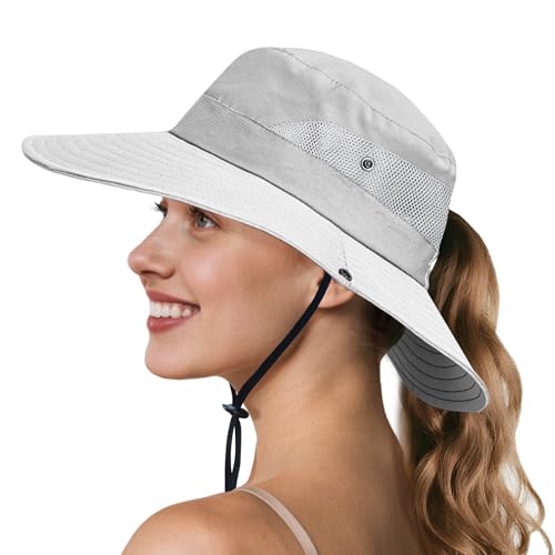 Ponytail Sun Hats for Women UPF 50+ LightGrey (Lightgrey (Ponytail Hole))