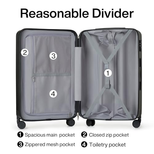 24 Inch Luggage Suitcases With Spinner Wheels Lightweight PC Hard Shell Rolling Suitcase With Travel Lock (24 Inch / Jet Black)