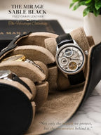 Watch Travel Case for Men Leather Watch Roll for Travel Organizer and Display 3 Watch Case Full (9x4x3 / Sable Black)