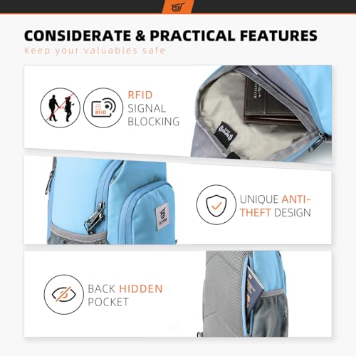 Sling Bag RFID Crossbody Sling Backpack Cross Body Shoulder Bag Travel Hiking Daypack for Women Men (Lightblue)