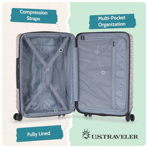 Boren Expandable Hardside Rugged Travel Luggage with 8 Spinner Wheels (Carry-on 22-Inch, USB Port in Carry-On / Champagne)