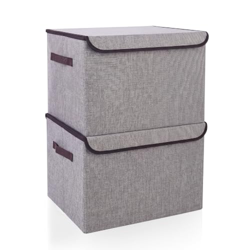 Large 42 Quarts Fabric Storage Bins with Lids [2 (Gray / Large - 2 Pack)
