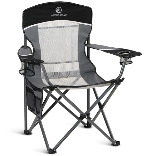 Heavy Duty 400lbs Mesh Back Camping Chairs with Lumbar Support (Black&grey / 1PC)