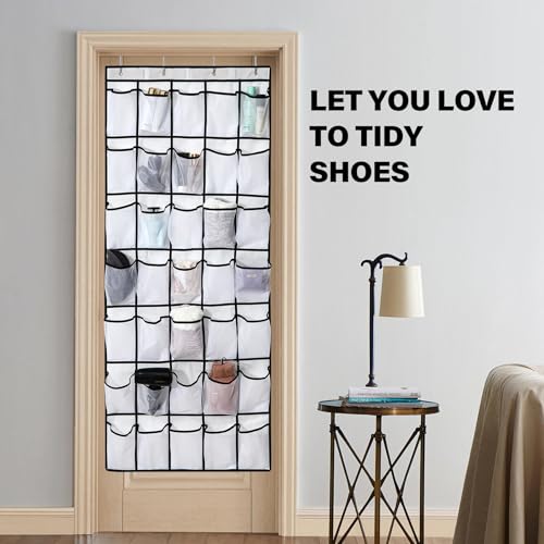 35 Pocket Over Door Shoe Organizer with 4 Metal Hooks（White） (white / 66.9" x 27")