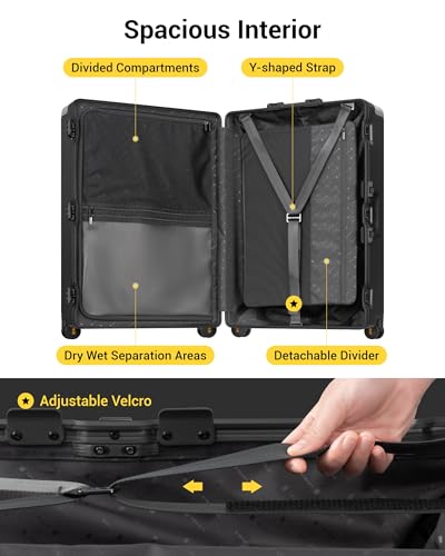 Zipperless Checked Luggage Large Suitcase with Wheels 28 Inch Black (Black / Checked 28 Inch)