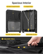 Zipperless Checked Luggage Large Suitcase with Wheels 28 Inch Black (Black / Checked 28 Inch)