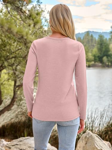 Long Sleeve Shirts for Women Casual Crewneck Tops Basic Tees (Small / 01pink)
