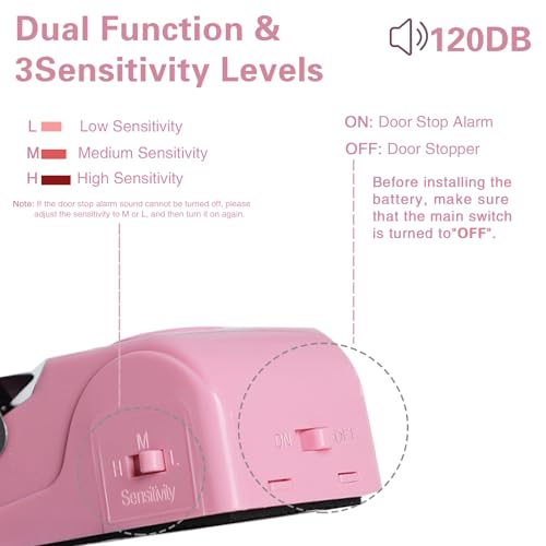 2 Pack Portable Door Stop Alarm (Pink)