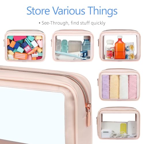 Clear Makeup Bag (2 Pack Pink / Hybrid Traveler (1 Large & 1 Medium - Soft))