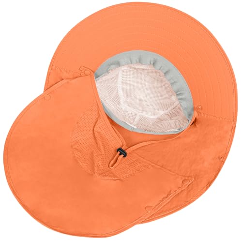 Sun Hat for Men Women with Neck Flap& Removable Face Cover Wide Brim (1pack-orange)