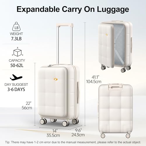 20 Inch Expandable Carry On Luggage Airline Approved (20 inch / Cream)