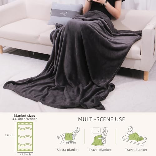 Large Soft Travel Blanket and Inflatable Pillow Set (Gray)
