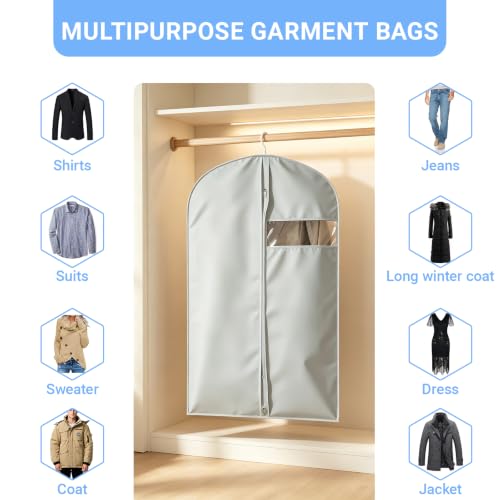 Garment Bag Lightweight Clear White PEVA Breathable Suit Bags with Study Full Zipper for Suit Clothes Storage Closet (Grey / 24''X43'')