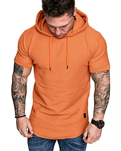 Mens Fashion Hoodies Sport Pullover Solid Color Shirt Workout Lightweight Tops Orange XX (XX-Large / Orange1)