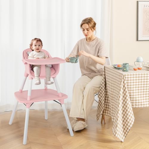 High Chair 5 in 1 Convertible Highchair for Babies & Toddlers (Pink)