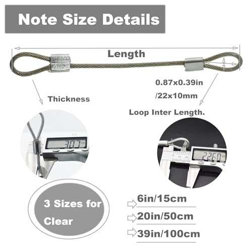 1/8"(3mm) Wire Diam Stainless Steel Cable Eyelets Loops Short Rope Lanyard Safety Tether Chain Lock with Vinyl Coated Cover, 20Pcs 6" Long Clear (6 inches - 20 Pcs / Clear-A)