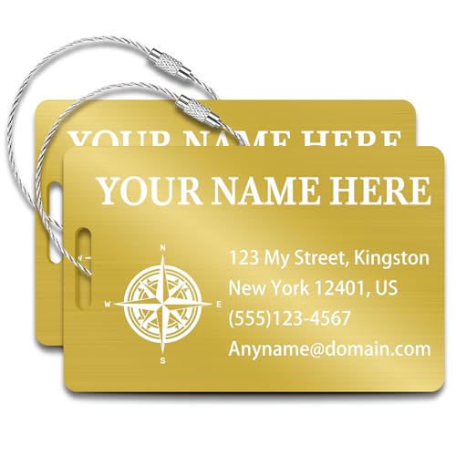 Personalized Metal Luggage Tags (Vertical Gold)