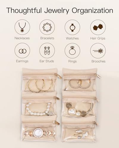 Jewelry Organizer with Clear 6 Velvet Bags (6PCS-Pink)