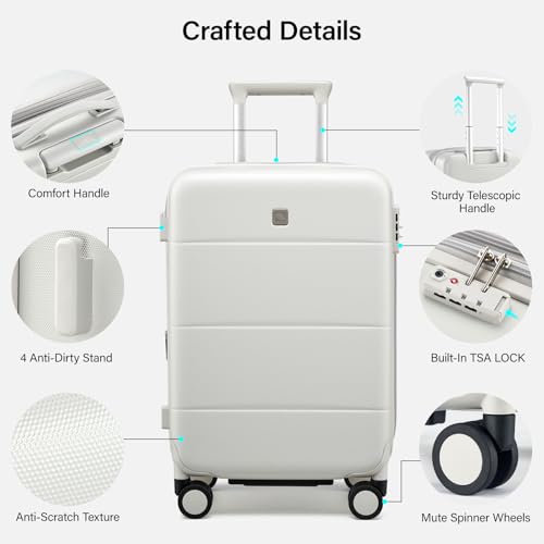 3 Piece Luggage Set Expandable Hardside Suitcases with Spinner Wheels (Smoke White / 20/24/28 Inch EXT)
