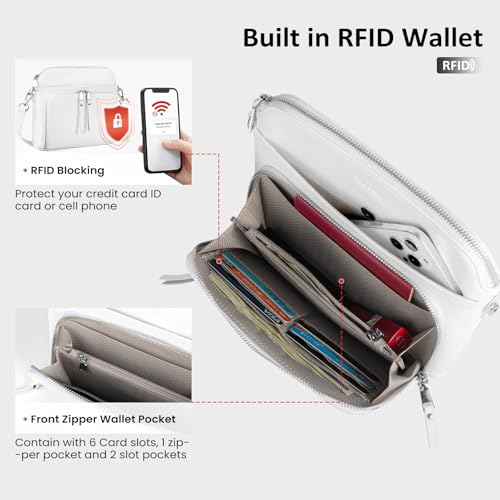 White Genuine Leather Crossbody Bags for Women Travel Wallet Purse (White)