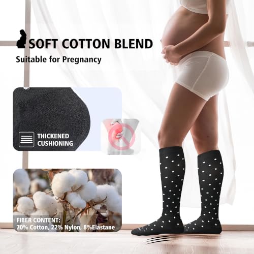 Cotton Compression Socks for Women&Men 20 (2 Pairs-polkadots&striped / X-Large)