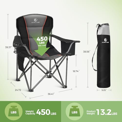 Folding Camping Chair Oversized Heavy Duty Padded Outdoor Chair (Black / Twin Pack)