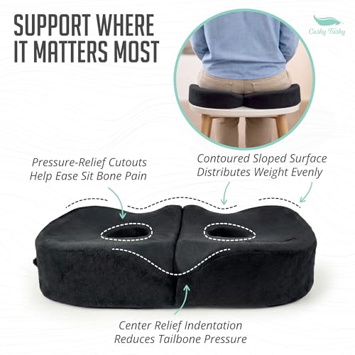 Seat Cushion Premium Foldable Sit Bone Cushion for Pressure Relief (Black / Sitbone)