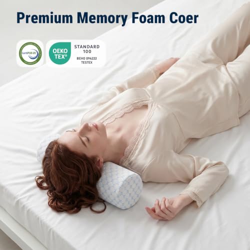 Neck Roll Pillow for Neck Pain Relief (Cool Blue / Medium - 5.0" H)