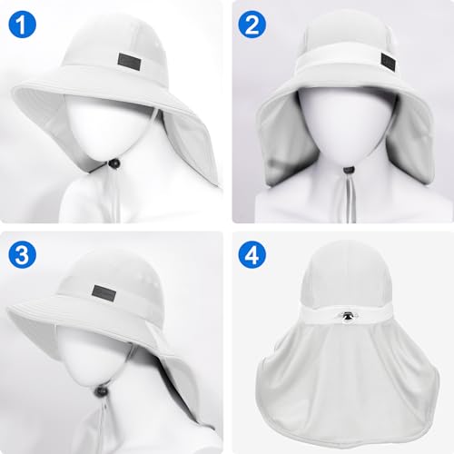 Cooling Sun Hat for Men Women UPF50+ Wide Brim Fishing Hat with Neck Flap Adjustable Foldable Bucket Hat for Hiking White (White)