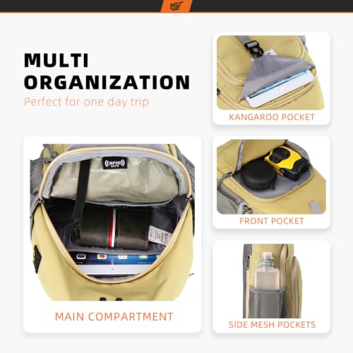 Sling Bag RFID Crossbody Sling Backpack Cross Body Shoulder Bag Travel Hiking Daypack for Women Men (Khaki)